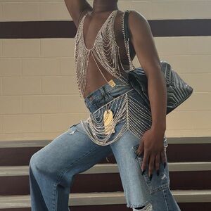 Rhinestone Chained Bralett and Skirt Set